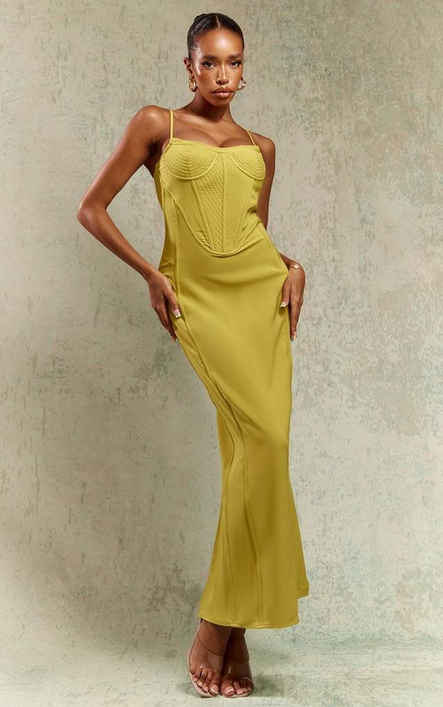 Chartreuse Textured Corset Strappy Midaxi Dress Product Image