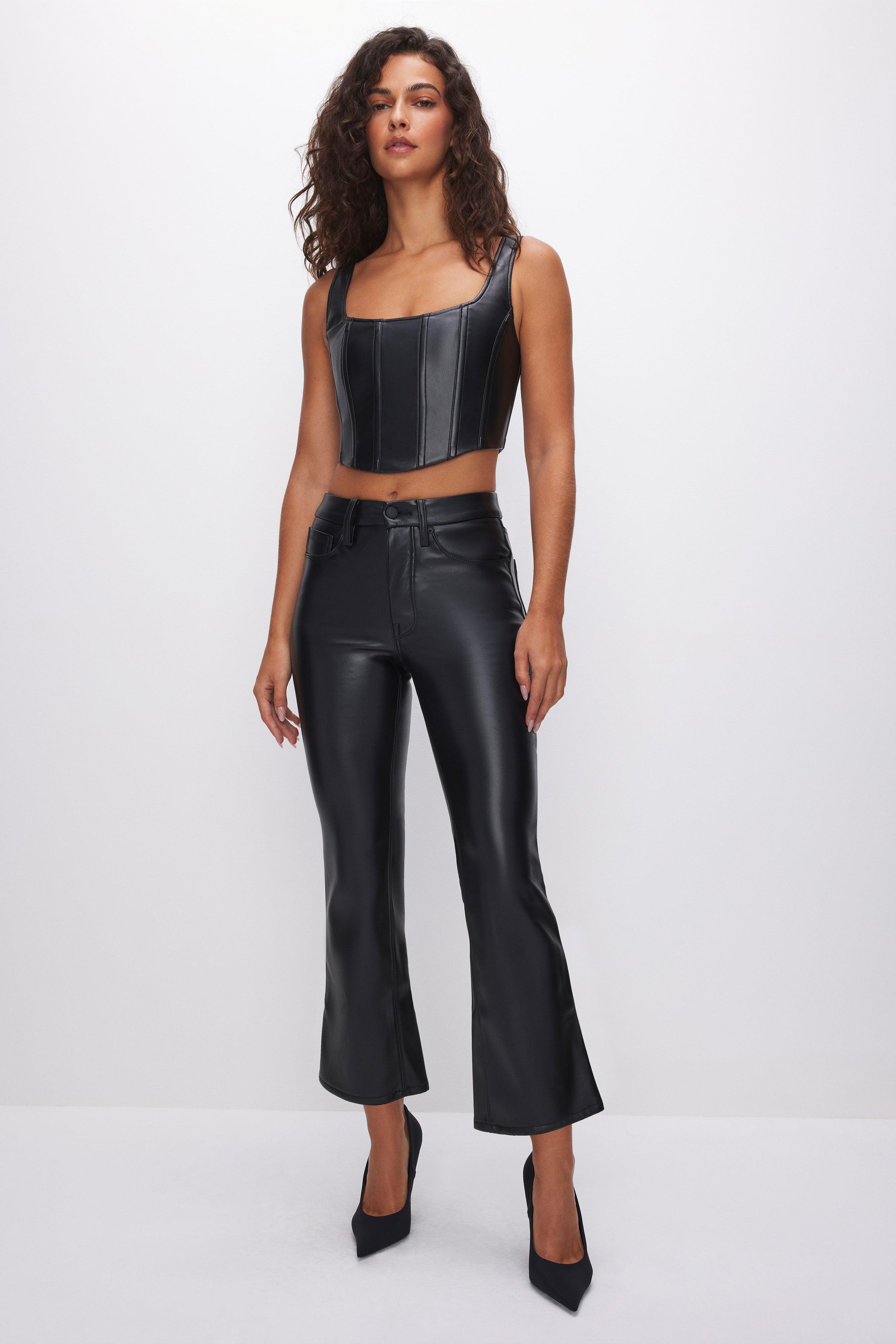 GOOD LEGS CROPPED MINI BOOT FAUX LEATHER PANTS | BLACK001 Product Image