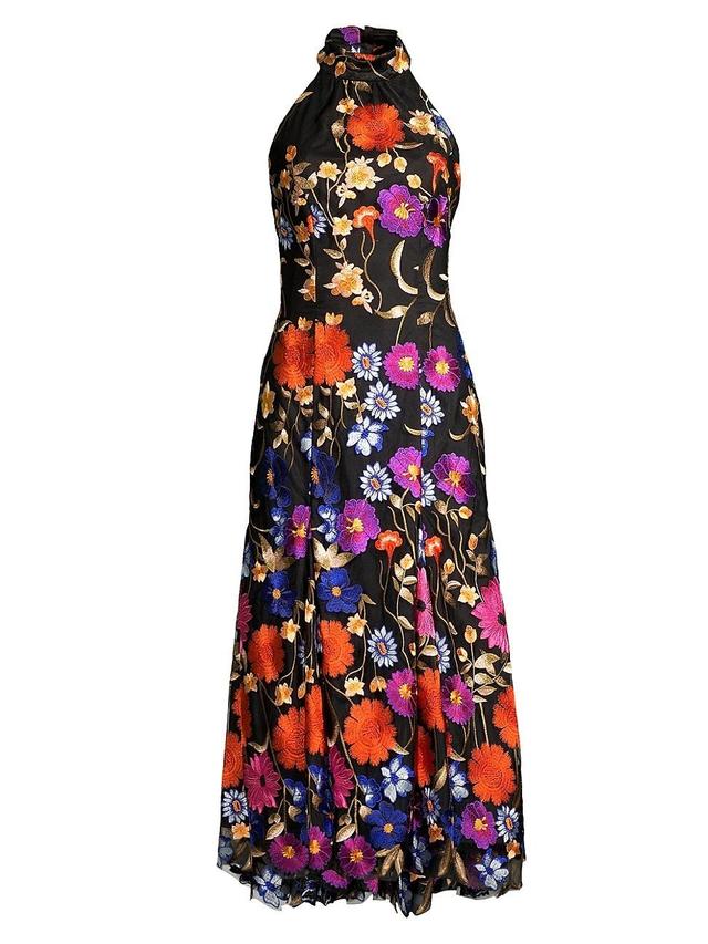 Womens Penelope Floral-Embroidered Midi-Dress Product Image