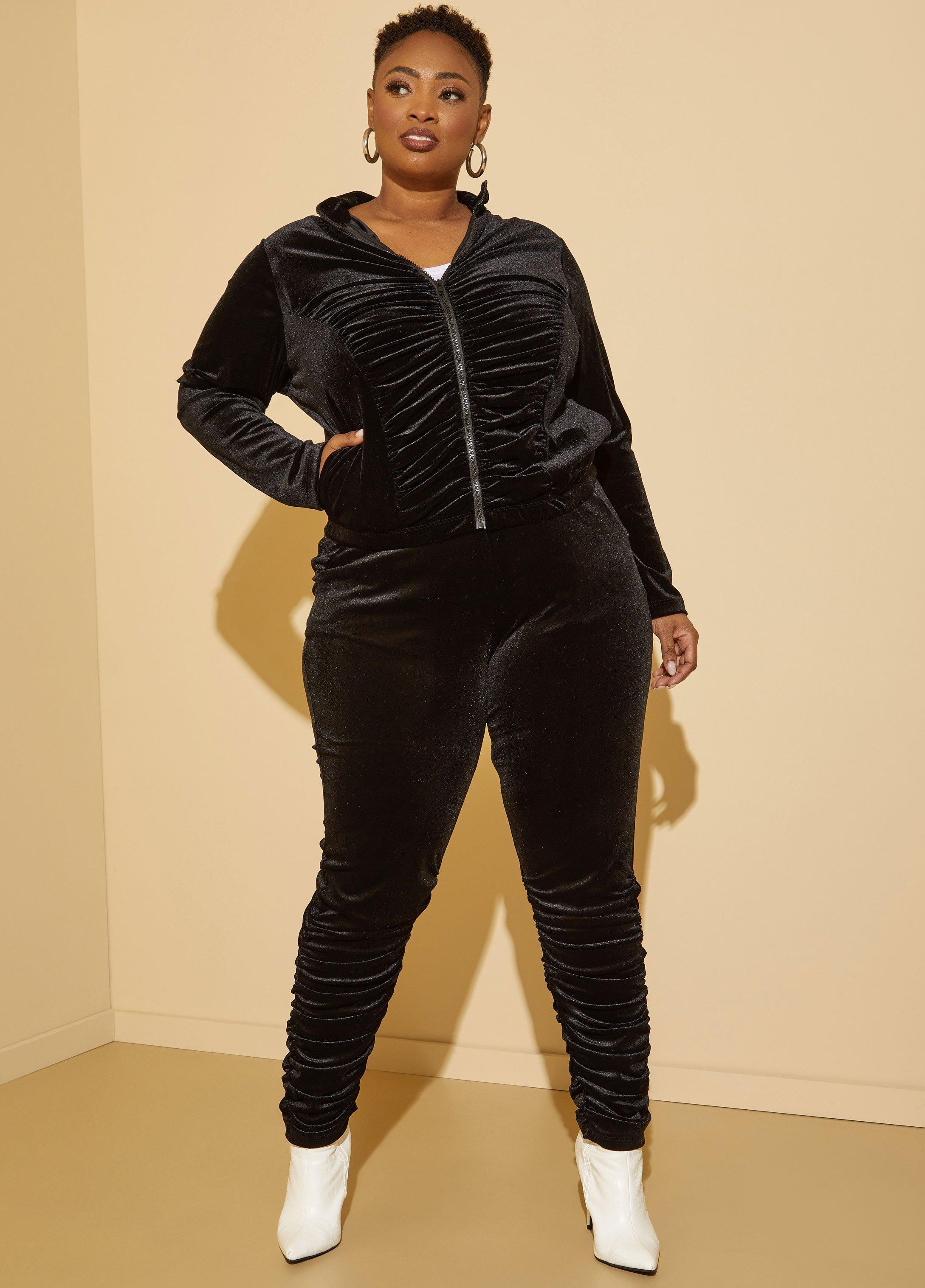 Plus Size Ruched Velvet Leggings Ashley Stewart Product Image