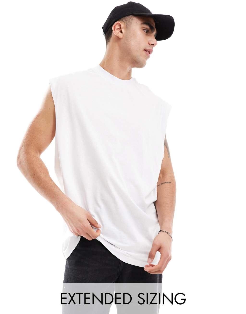 ASOS DESIGN oversized tank top with dropped armholes in white Product Image