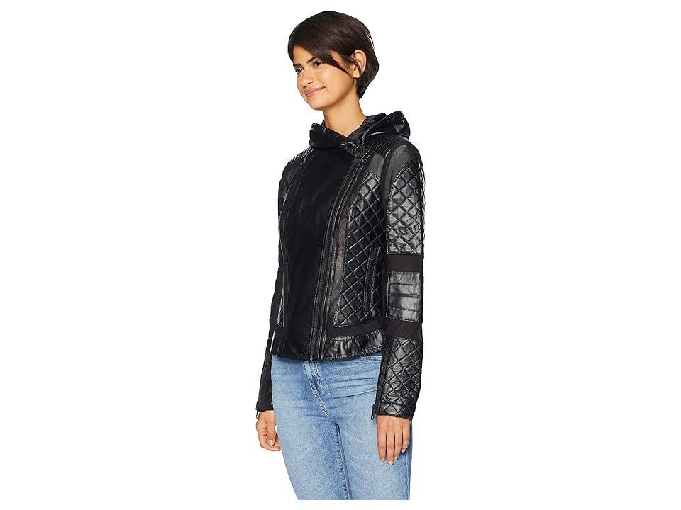 Blanc Noir Voyage Hooded Moto Jacket Women's Coat Product Image