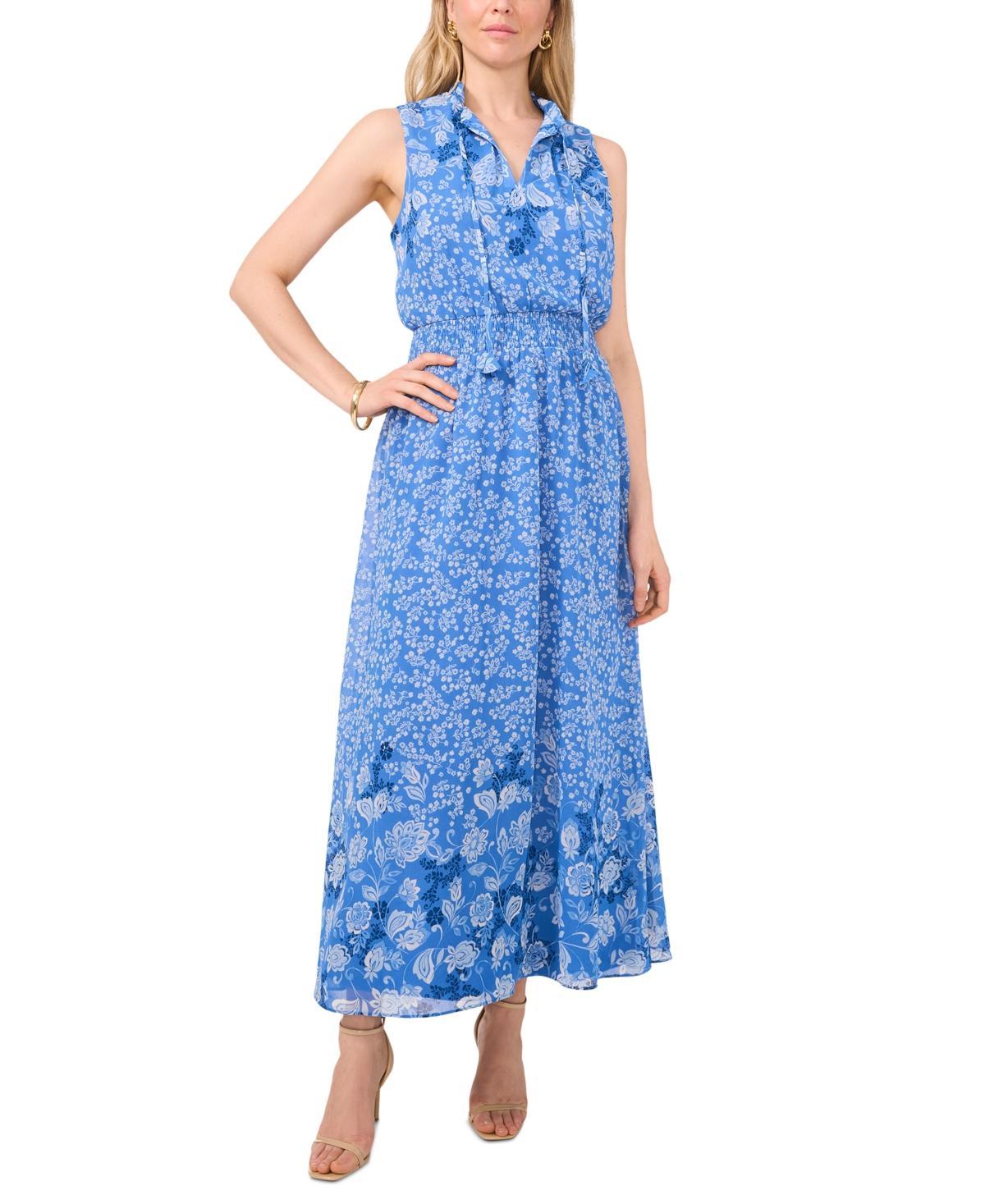 Msk Womens Sleeveless Tie-Neck Smocked Maxi Dress Product Image