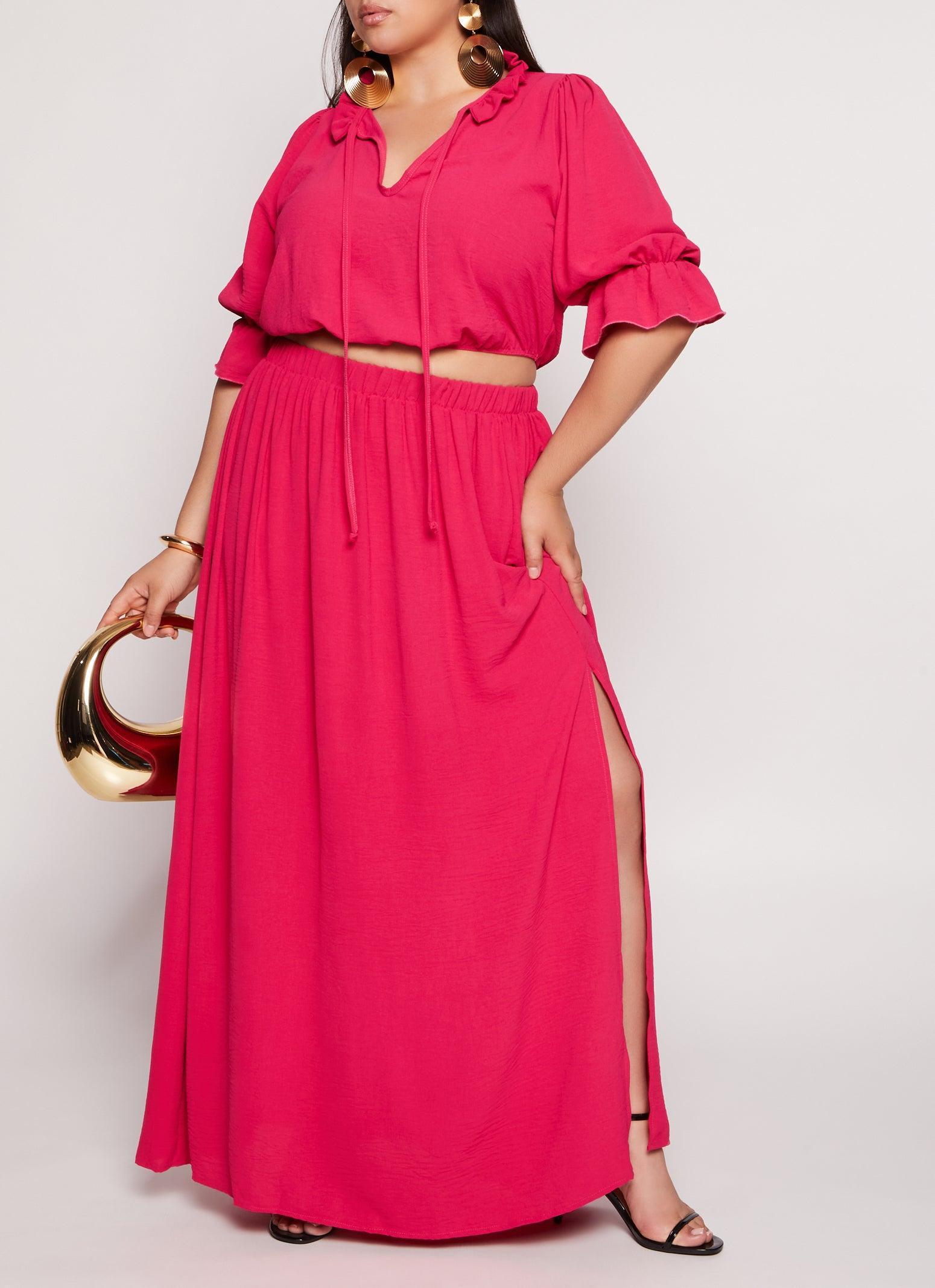 Womens Plus Size Bubble Quarter Sleeve Top and Maxi Skirt Set product image