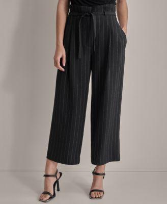 Petite Striped Cropped Paperbag-Waist Pants Product Image