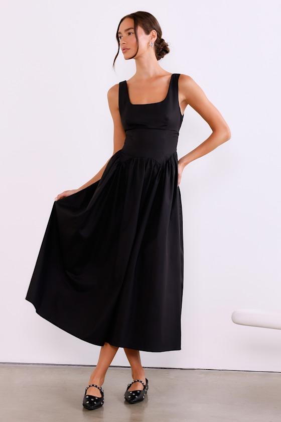 Charm and Poise Black Sleeveless Drop Waist Midi Dress Product Image