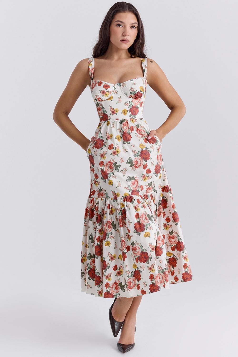 Elia Italian Rose Print Cotton Midi Sundress Product Image