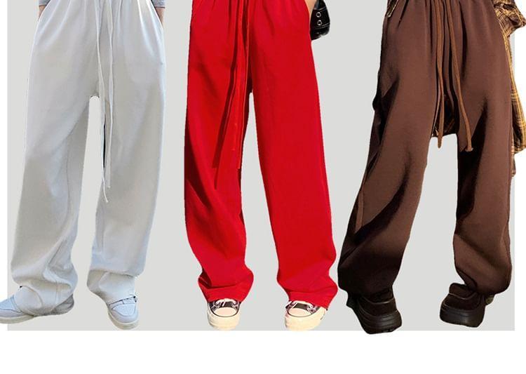 Drawstring Waist Plain Wide Leg Sweatpants (Various Designs) Product Image