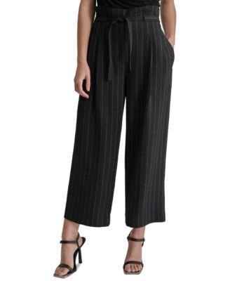 Women's Pinstripe Mid Rise Paperbag-Waist Cropped Pants Product Image