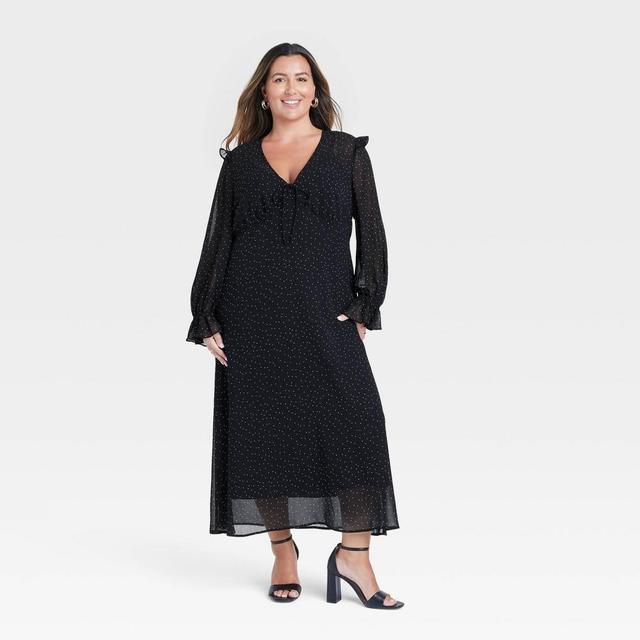 Womens Long Sleeve Sheer Maxi Dress - A New Day Polka Dots 4X Product Image