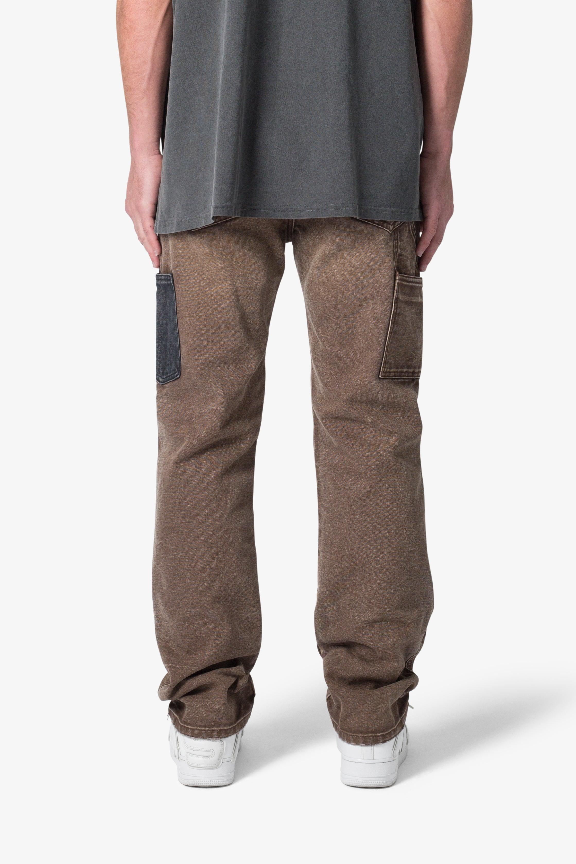 Contrast Double Knee Denim - Brown Product Image