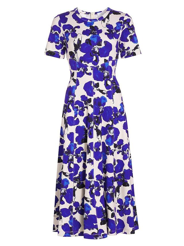 Womens Thea Short-Sleeve Orchid-Print Midi-Dress Product Image