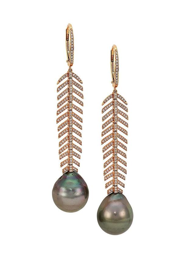 Womens 18K Rose Gold, Tahitian Pearl & 0.6 TCW Diamond Drop Earrings Product Image