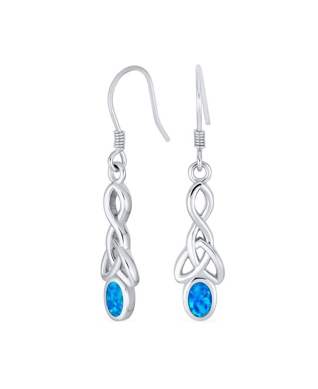 Bling Jewelry Bff Blue Oval Bezel Synthetic Blue Opal Love Knot Dangle Irish Celtic Earrings For Women Fish Hook Sterling Silver 1.5 Inch Long Product Image