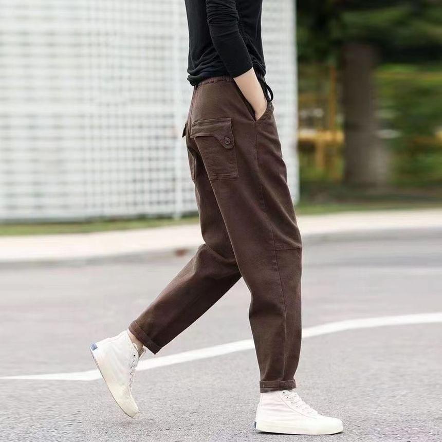 High Waist Plain Slim Fit Pants Product Image