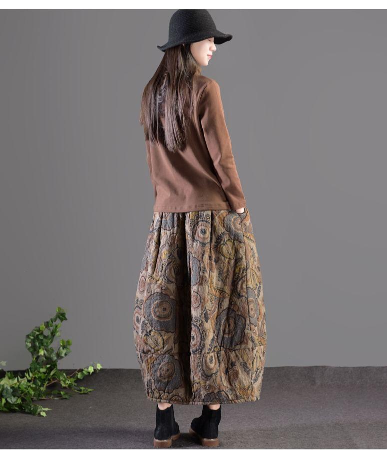 High Waist Floral Print A-Line Cotton Linen Skirt Product Image