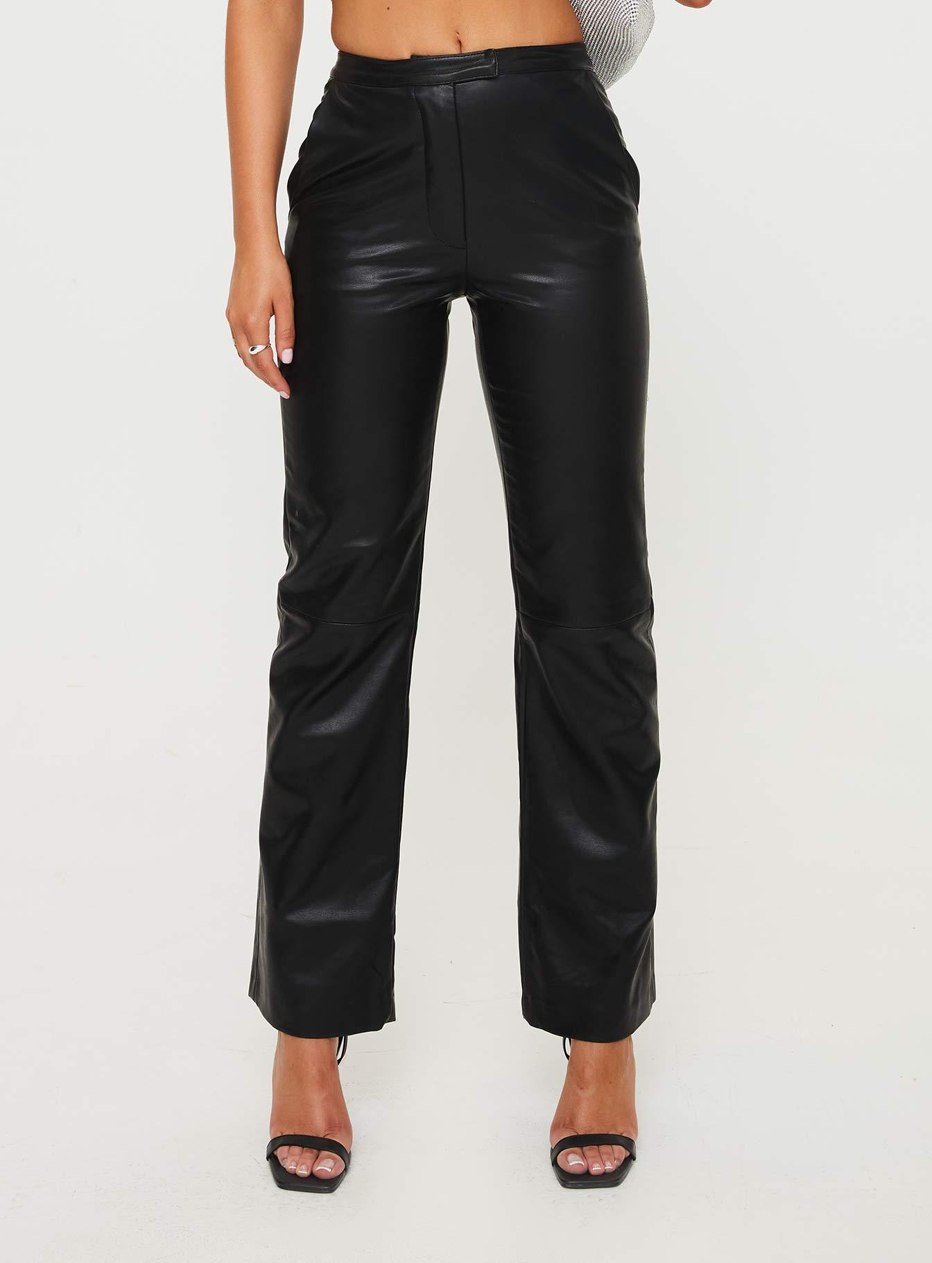 Zyaire Mid Rise Faux Leather Pants Black Product Image