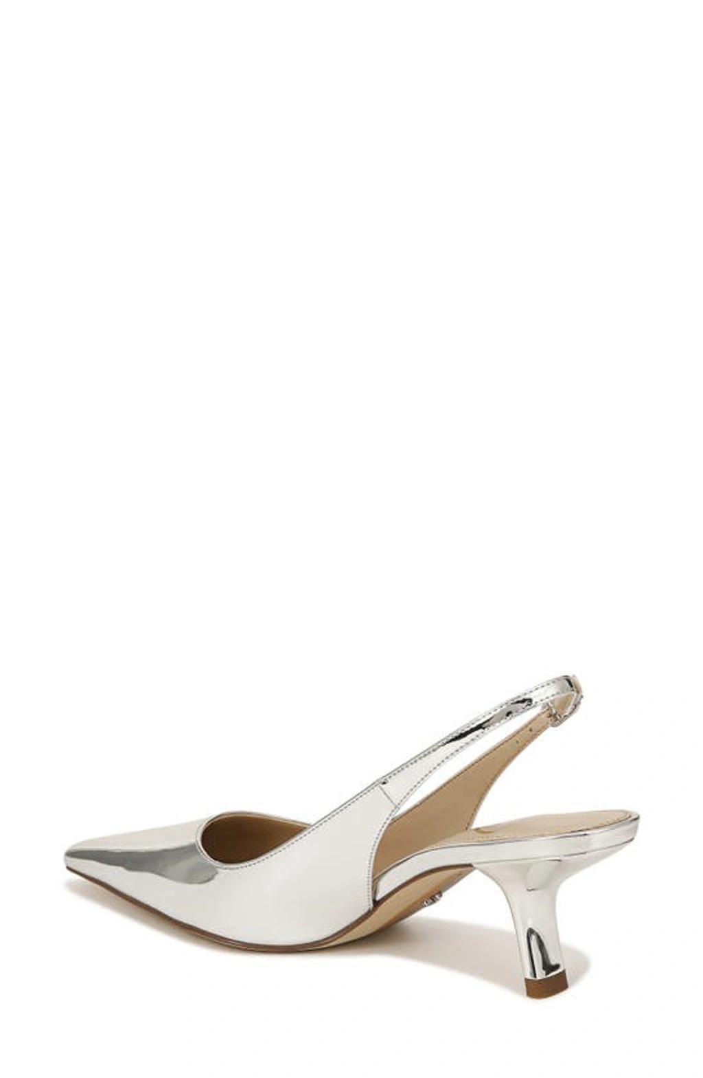 SAM EDELMAN Women's Bianka 60mm Metallic Leather Slingback Pumps In Soft Silver Product Image