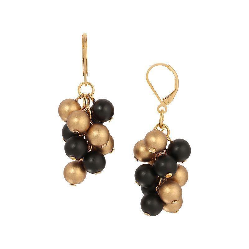 1928 Gold & Black Bead Cluster Drop Earrings, Womens Product Image