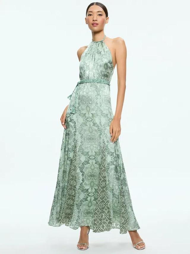 ALICE AND OLIVIA Danika Halter Maxi Dress With Belt In Green Product Image