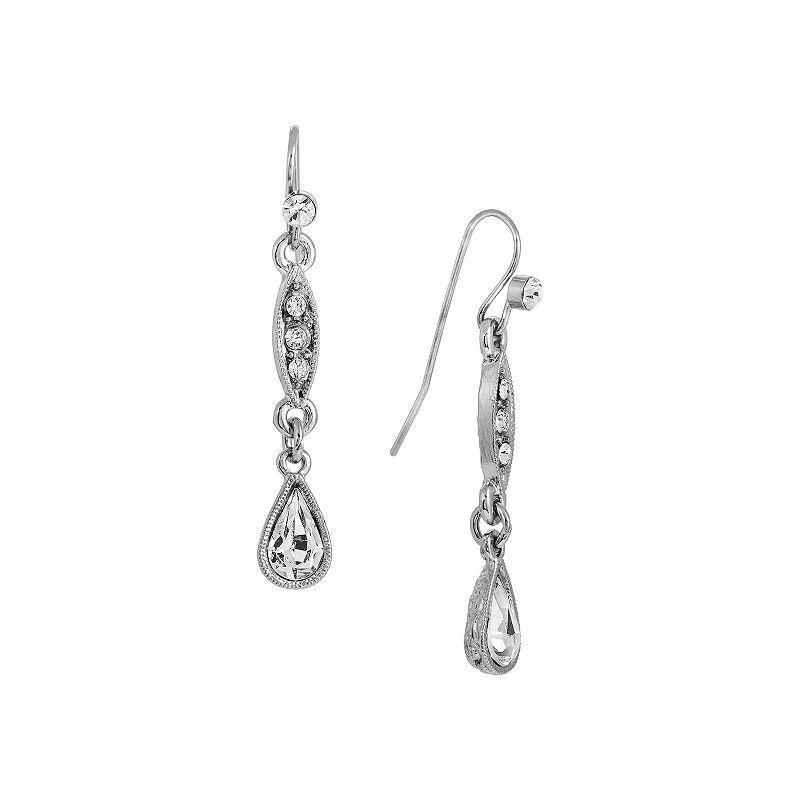 1928 Silver Tone Crystal Linear Teardrop Earrings, Womens, White Product Image