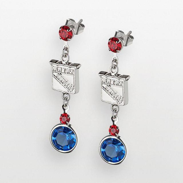 LogoArt New York Rangers Silver Tone Crystal Logo Linear Drop Earrings, Womens Product Image