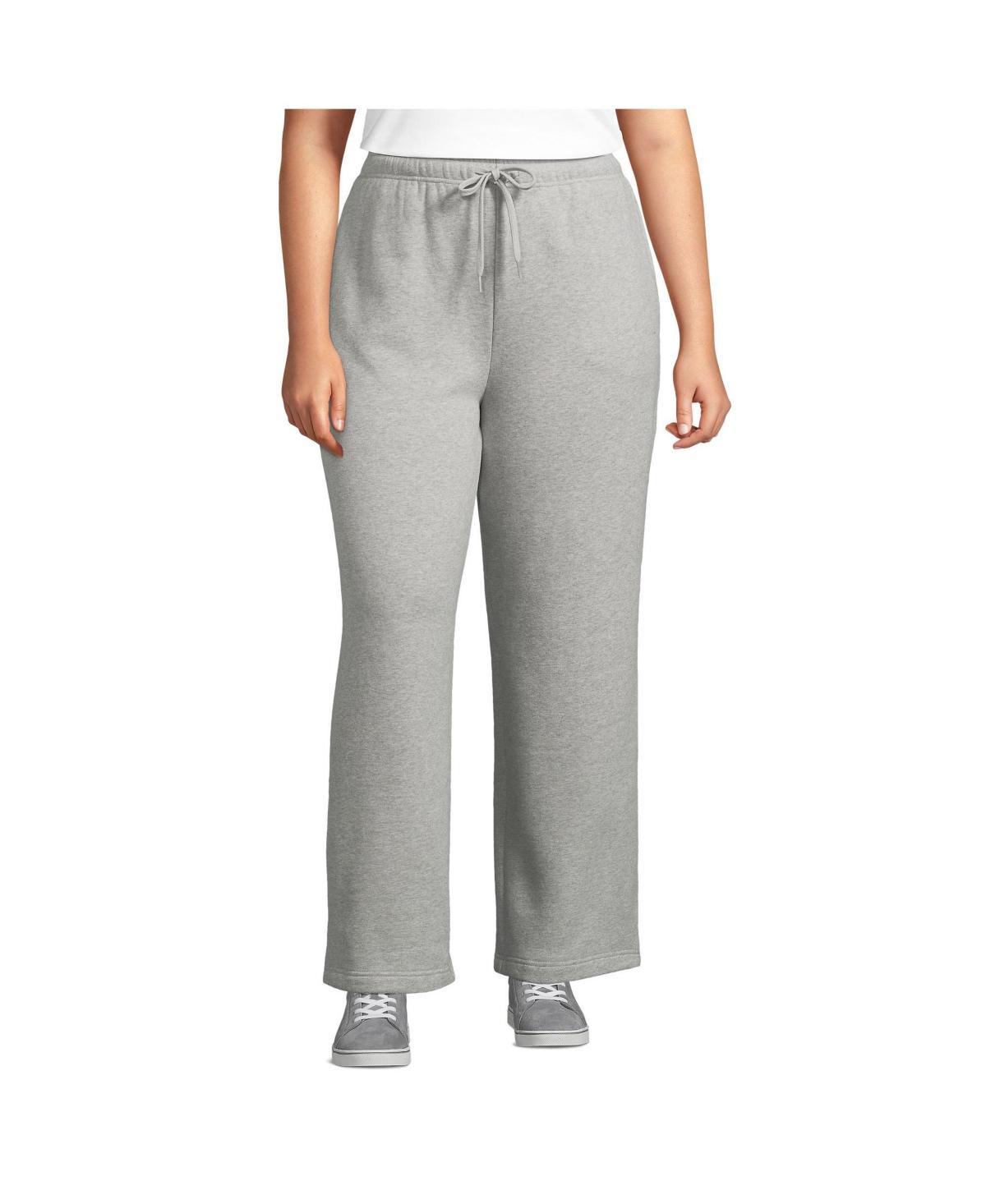 Plus Size Lands End Fleece High-Rise Relaxed Straight Leg Pants, Womens Gray Grey Product Image