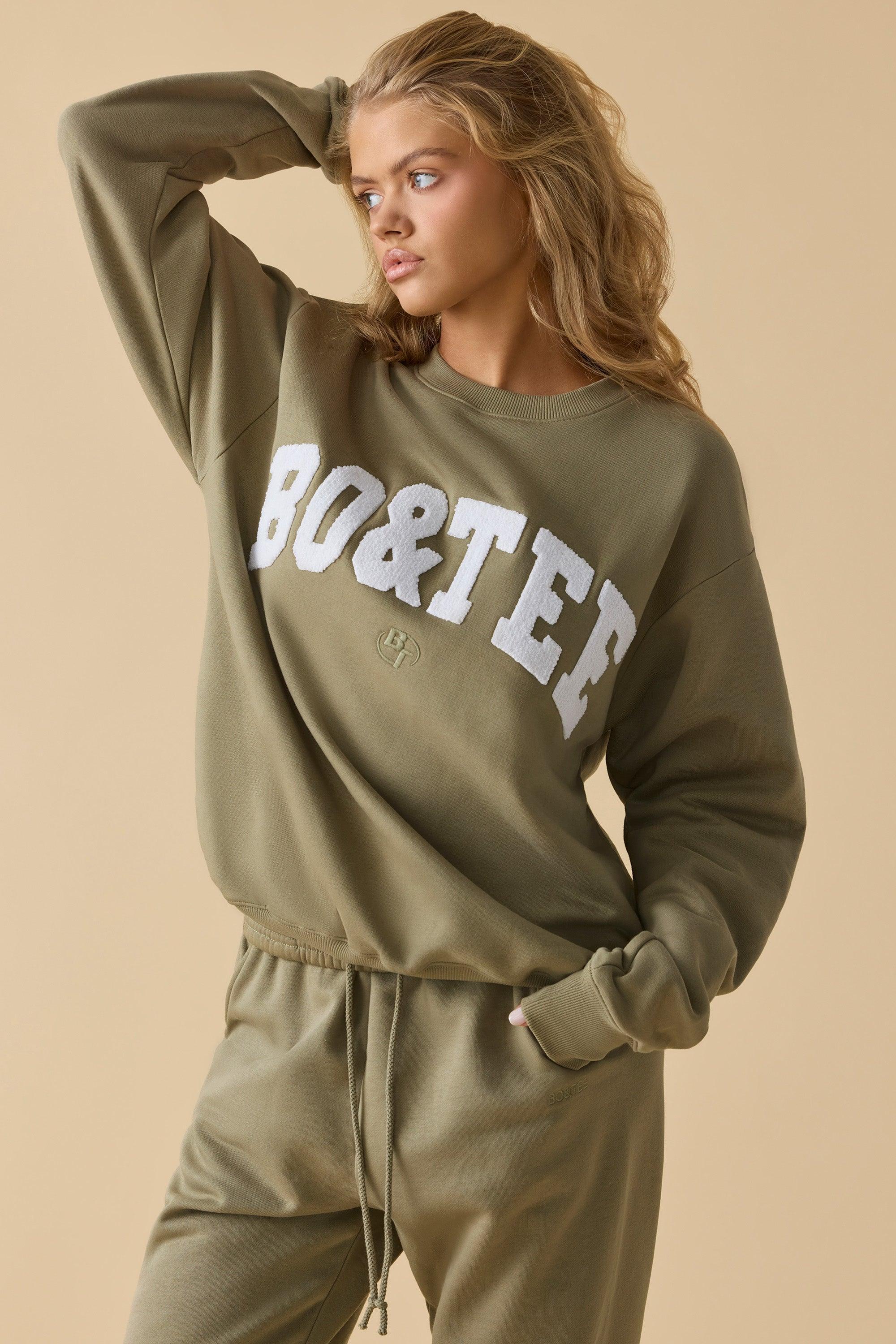 Oversized Crew Neck Sweatshirt in Soft Olive Product Image