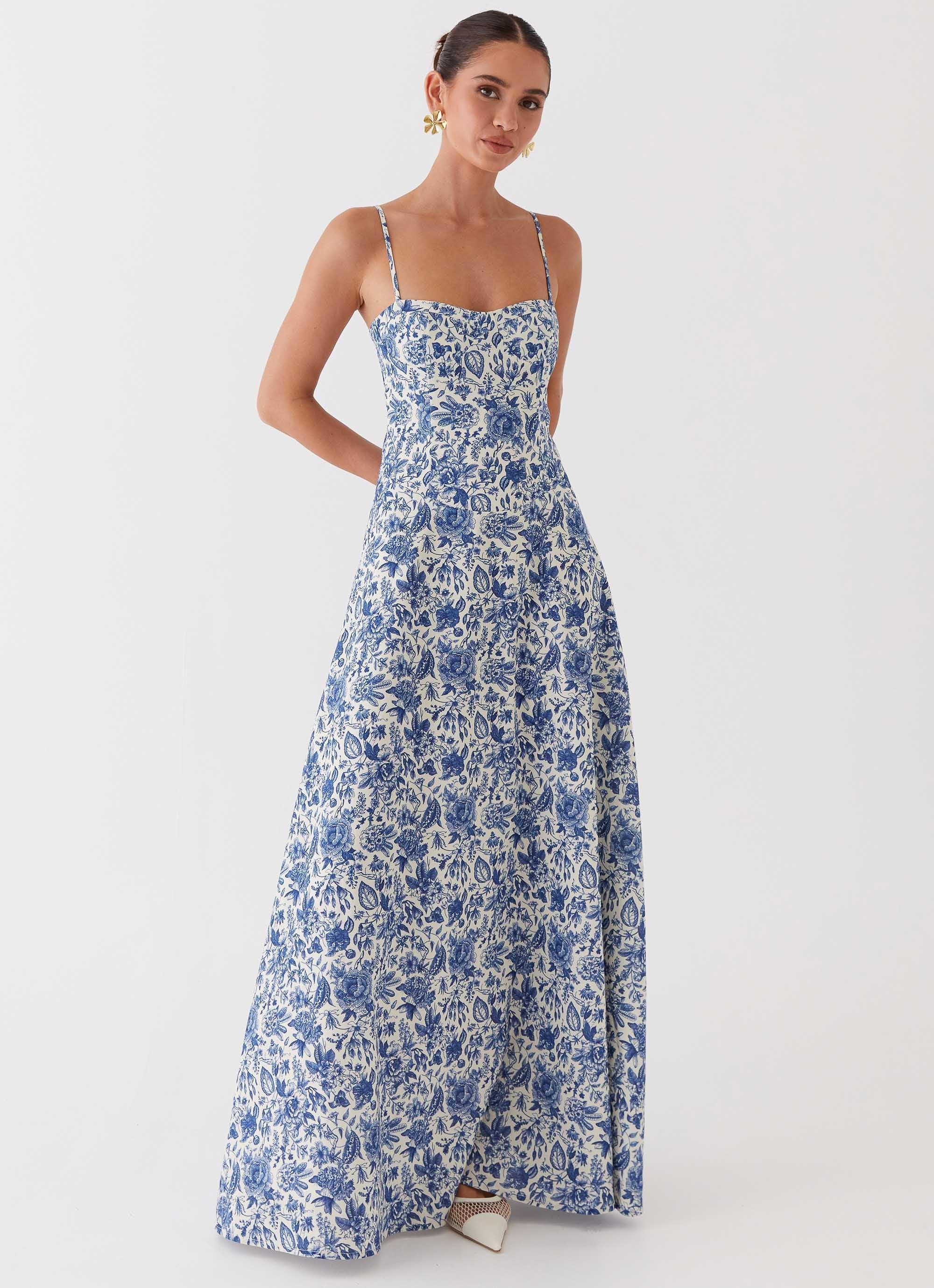 Angelina Linen Maxi Dress - Blue Paisley Product Image