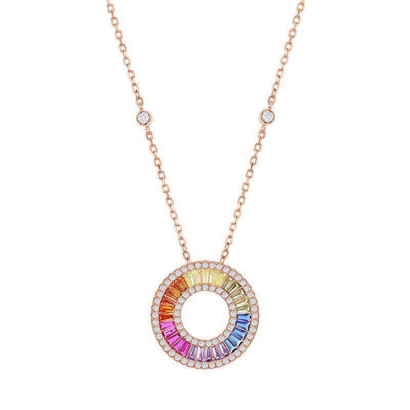 14k Rose Gold Over Silver Colorful Cubic Zirconia Circle Pendant, Womens Pink Tone Product Image