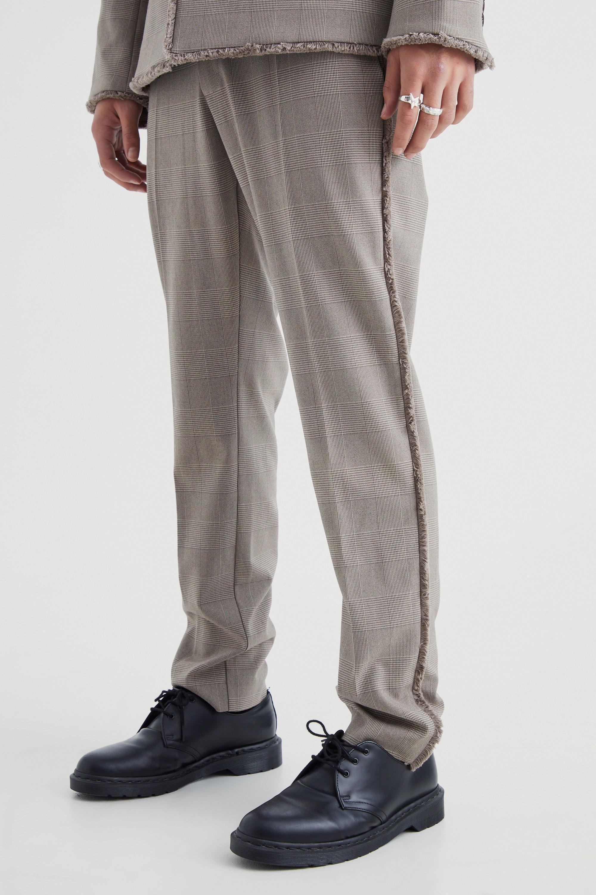 Slim Fit Smart Plaid Pants With Distressing | boohooMAN USA product image