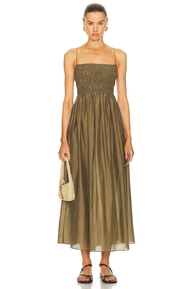 Matteau Shirred Lace Up Dress Olive. (also in ). Product Image