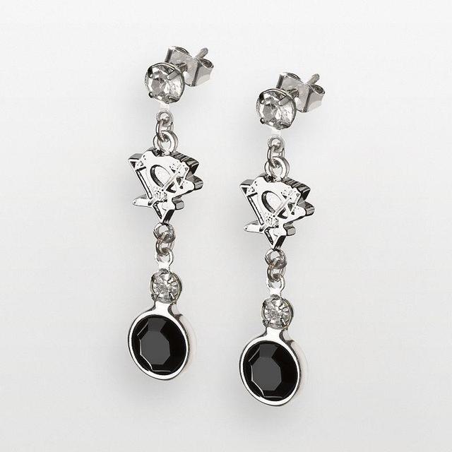 LogoArt Pittsburgh Penguins Silver Tone Crystal Logo Linear Drop Earrings, Womens Product Image