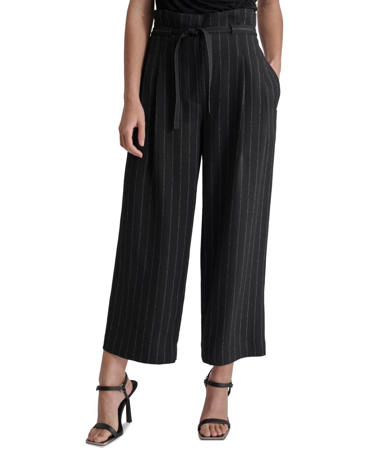 Women's Pinstripe Mid Rise Paperbag-Waist Cropped Pants Product Image