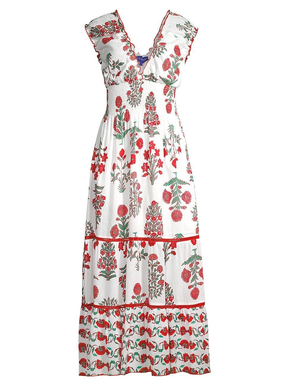 Womens Hilda Smocked Floral Cotton Midi-Dress Product Image