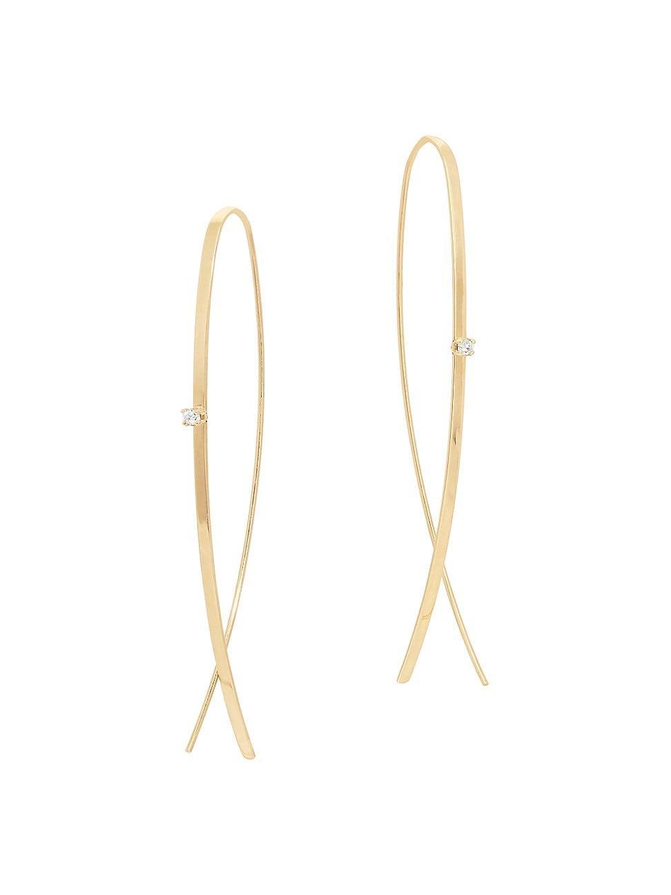 Womens Narrow Flat Upside Down 14K Yellow Gold & Diamond Hoop Earrings Product Image