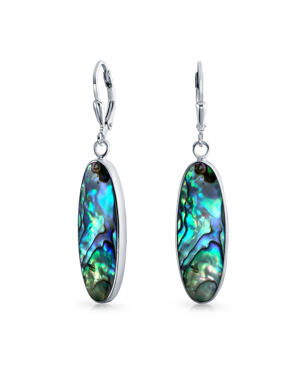 Bling Jewelry Geometric Iridescent Rainbow Abalone Shell Oval Long Dangle Earrings For Women Sterling Silver Lever Back Product Image