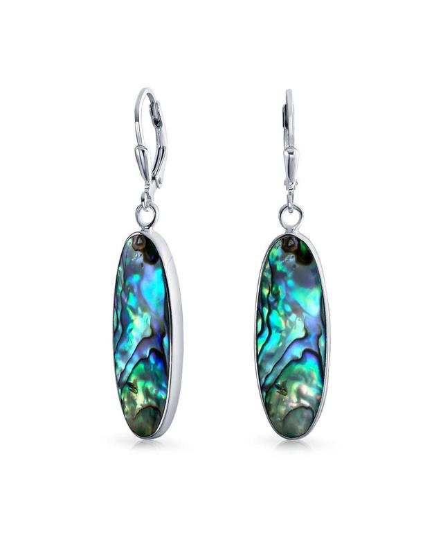 Geometric Iridescent Rainbow Natural Abalone Shell Natural Oval Long Dangle Earrings For Women Teen .925 Sterling Silver Lever Back Product Image