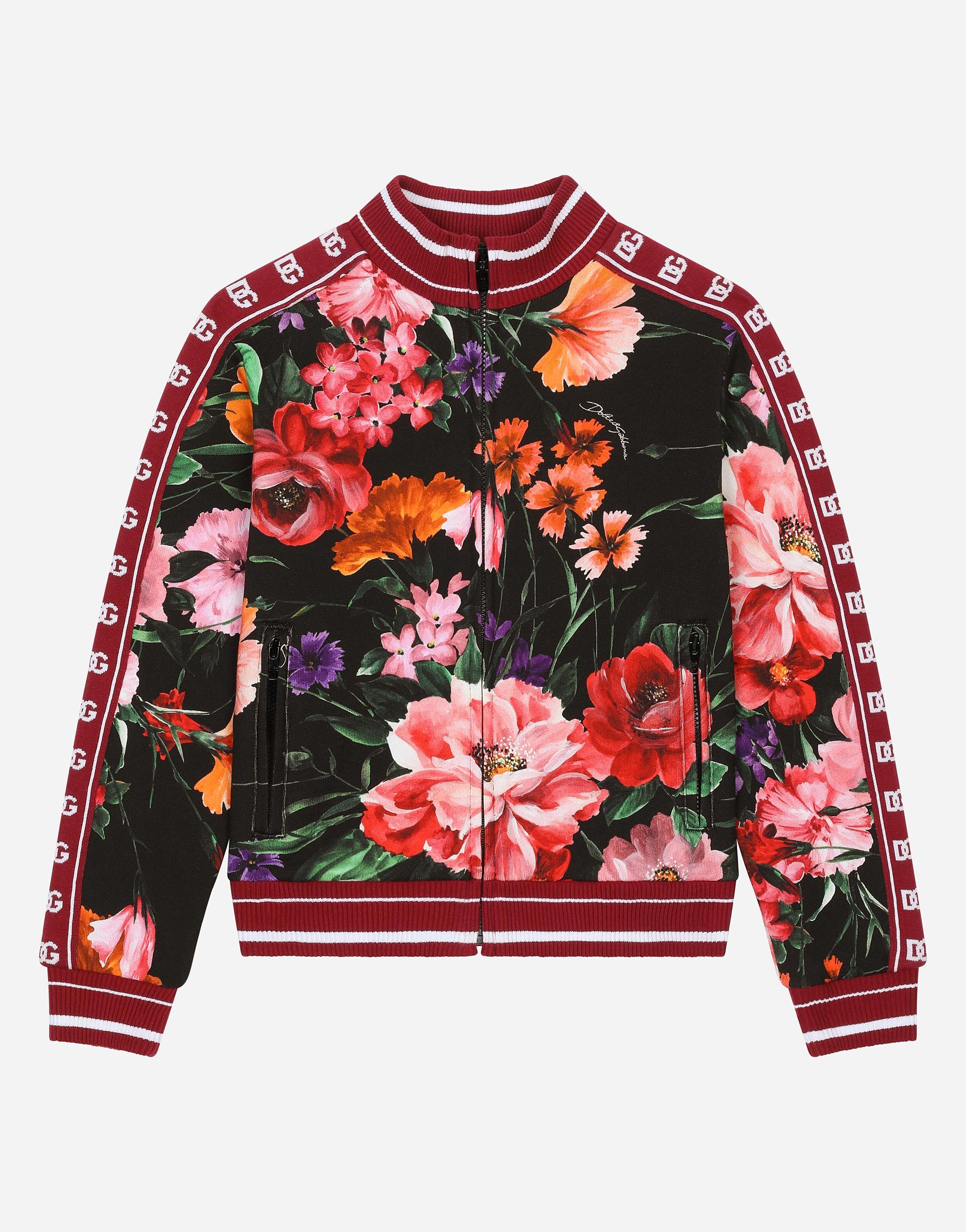 DOLCE & GABBANA Jersey Sweatshirt With Floral Print Over A Black Background Product Image