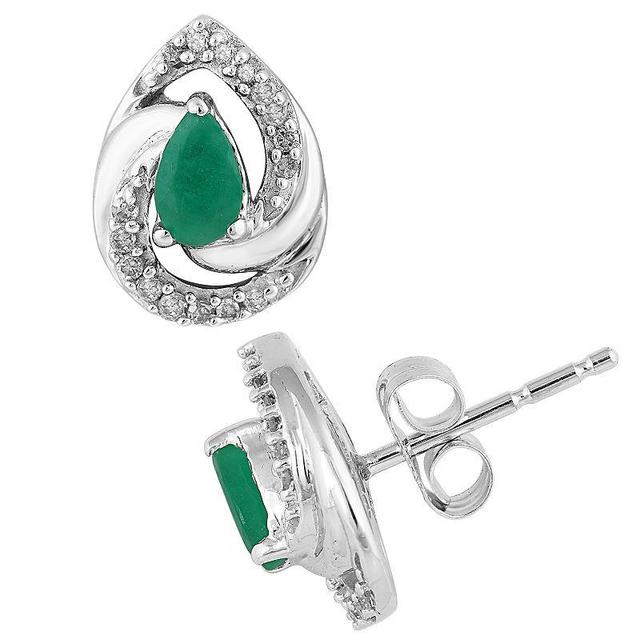 Unbranded 10k White Gold Emerald & 1/10 Carat T.W. Diamond Earrings, Women's, Green Product Image