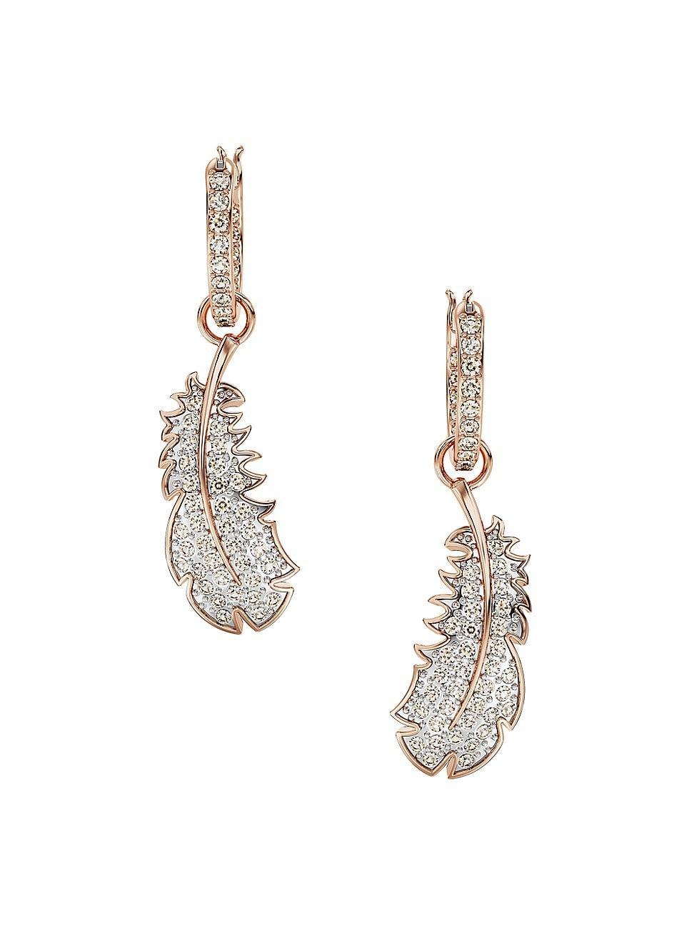 Womens Nice Rose-Goldtone & Swarovski Crystal Feather Drop Earrings Product Image