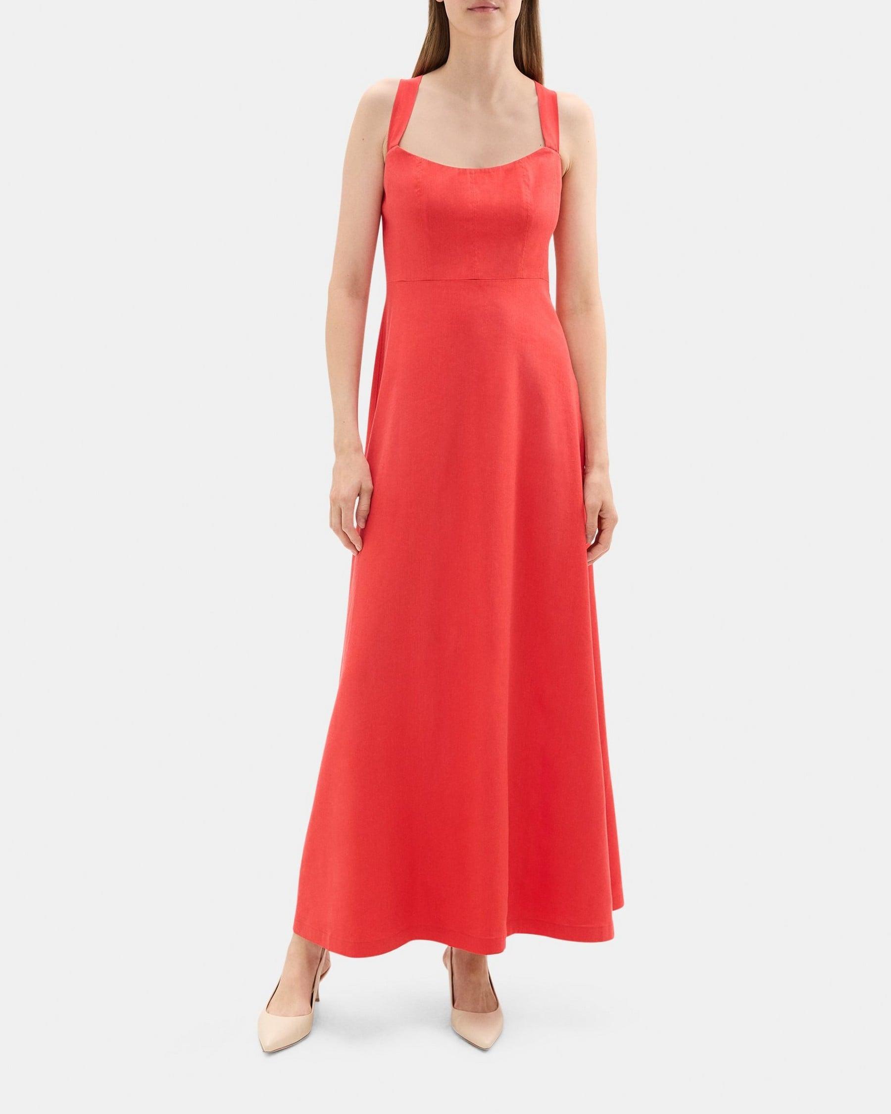 Cross Back Maxi Dress in Stretch Linen-Blend Product Image