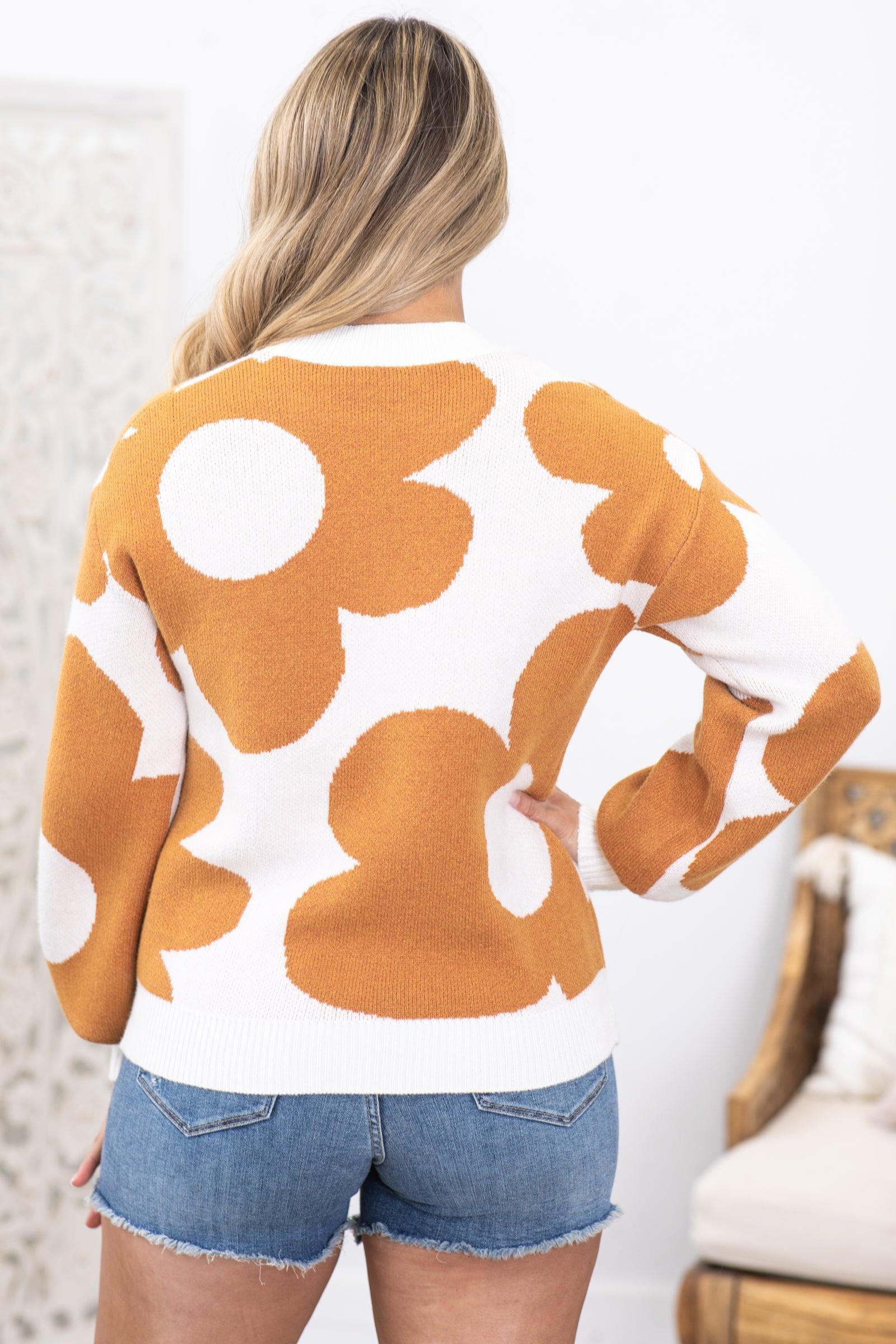 Ivory With Cinnamon Floral Print Sweater Product Image