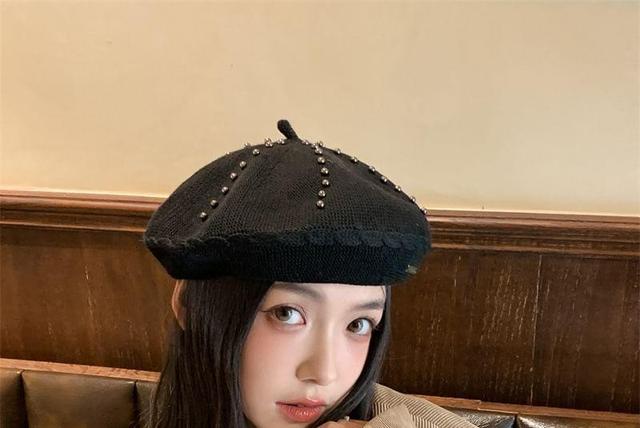 Studded Knit Beret Hat Product Image