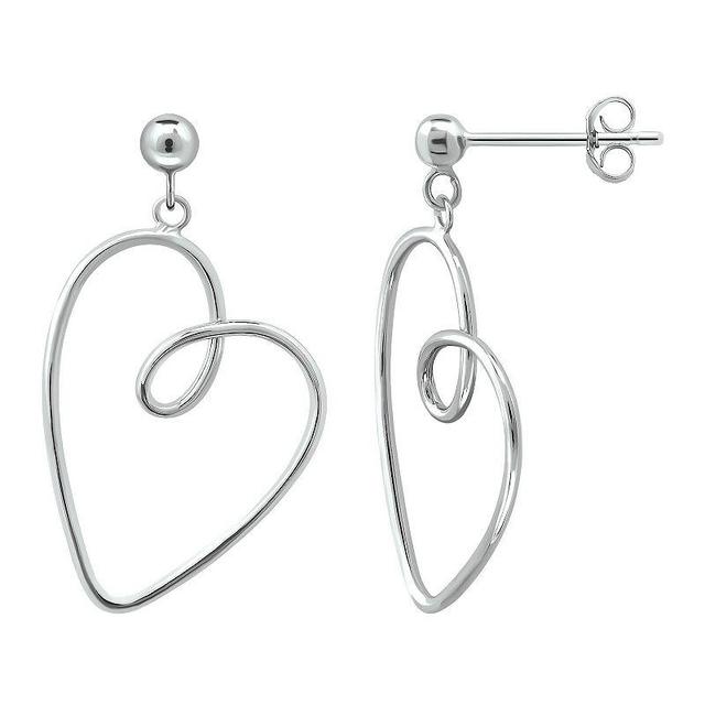 Aleure Precioso Thin Drawn Off Center Heart Drop Earrings, Womens, Silver Product Image