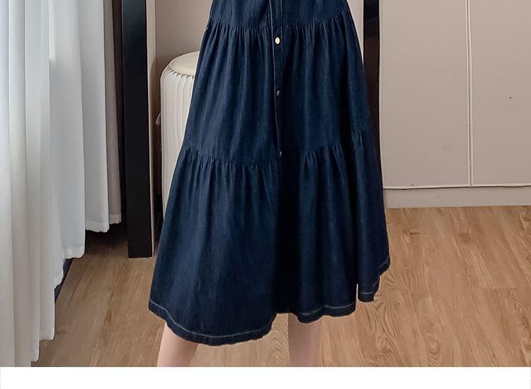 Long-Sleeve Denim Midi A-Line Shirt Dress Product Image