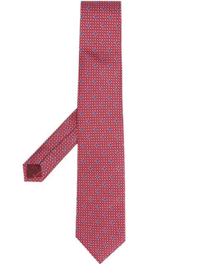 FERRAGAMO Gancini Motif Pointed-tip Tie In Red Product Image