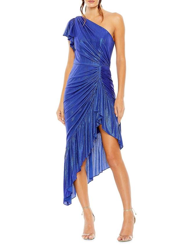 Womens One-Shoulder Flutter-Sleeve High-Low Dress Product Image