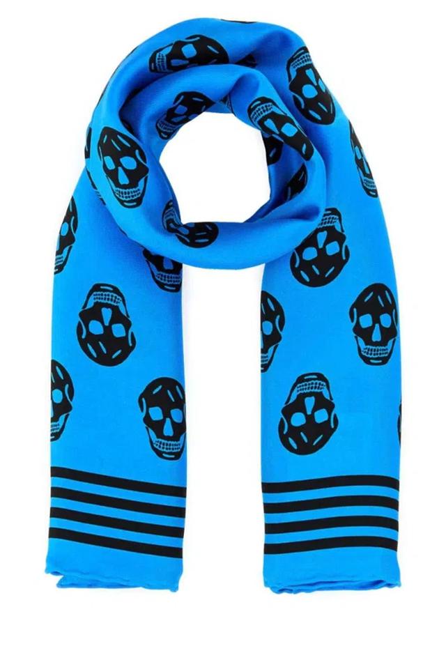 Blue Printed Satin Foulard Scarf Product Image