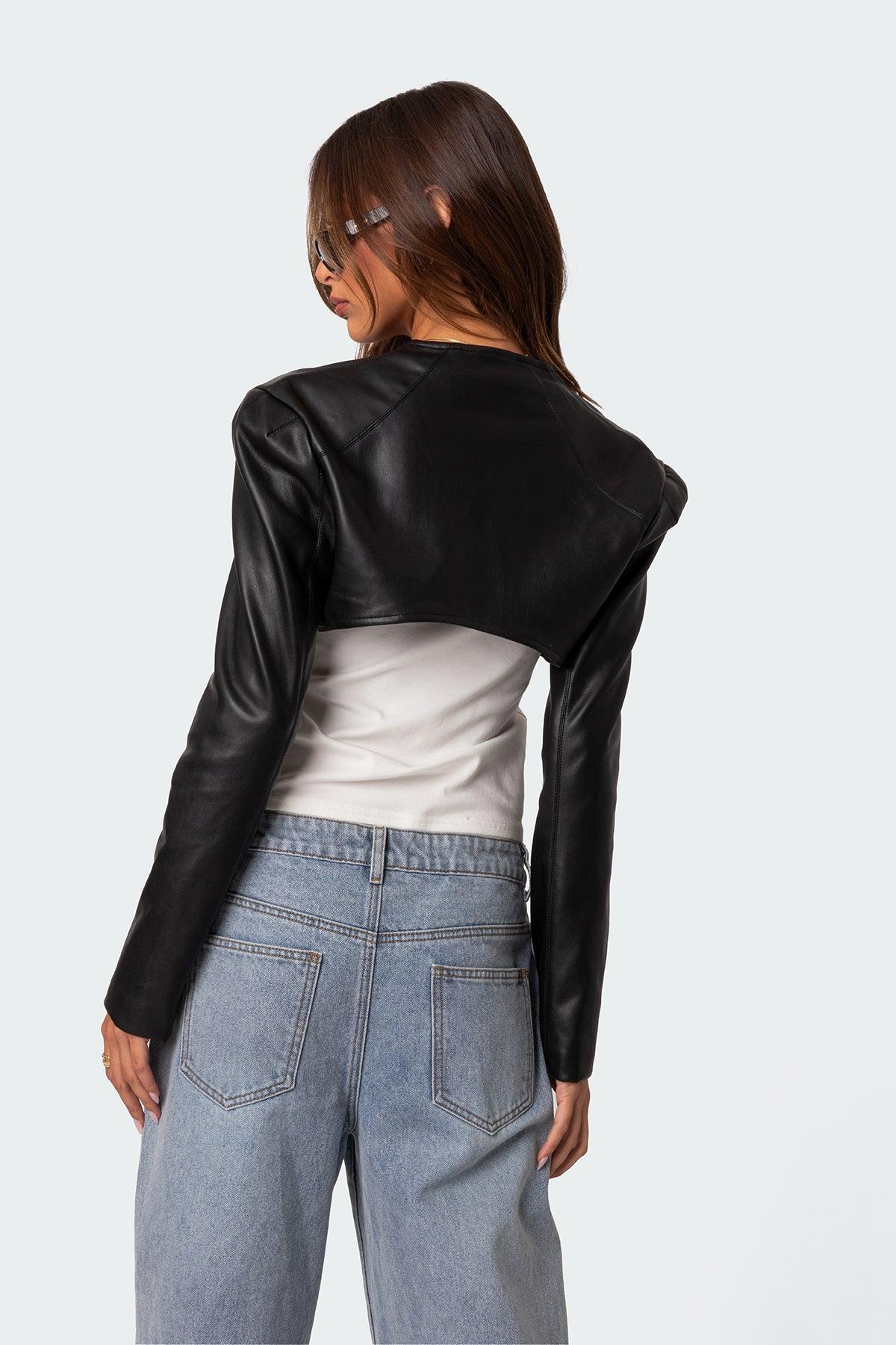 Faux Leather Shrug Jacket Product Image